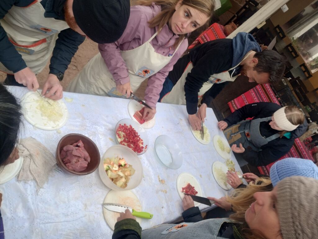 making the filling of the empanada.